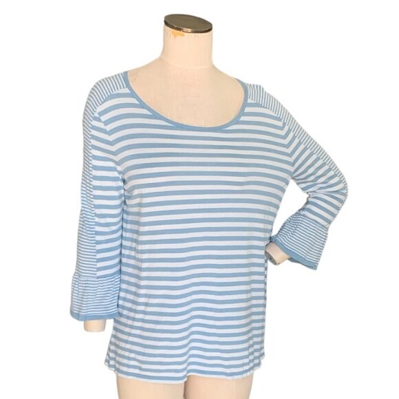 J. Jill Tops - J. Jill Striped 3/4 Flounce Bell Sleeve Tee Top Sz M Blue & White #132G